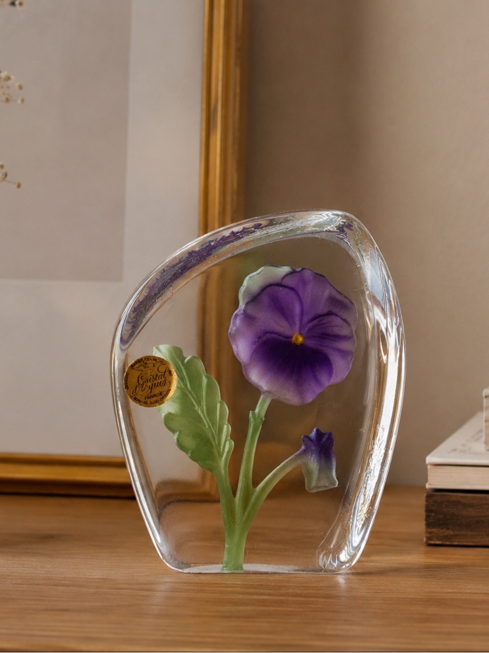 Vintage cristal d Arques France glass Flower Sculpture Paperweight